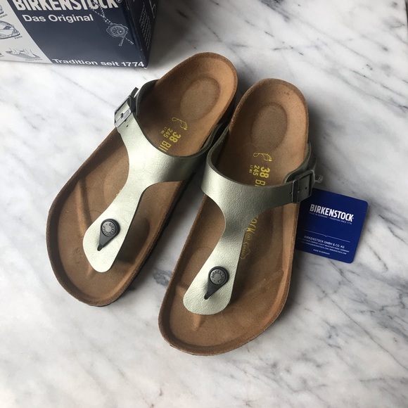 Birkenstock Shoes - Birkenstock Gizeh sandals metallic Sz 38